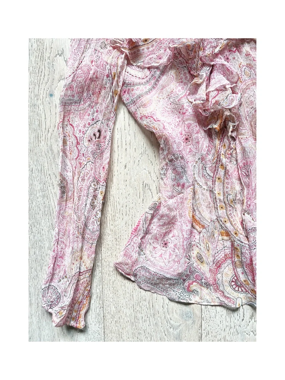 Vintage | 100% Silk Paisley Fairycore Boho Ruffle Top - Picture 6 of 7